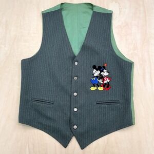 Too Cute Disney Vest Mens XL Grey Pinstripe Mickey Minnie 1993 Vintage 90s Retro